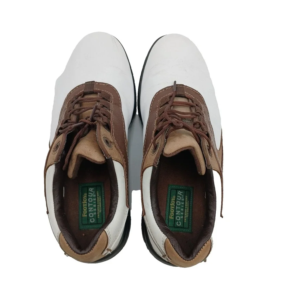 FootJoy‎ FJ Contour Series Golf Shoes White Brown Leather #54239 Men's Size 8 M
